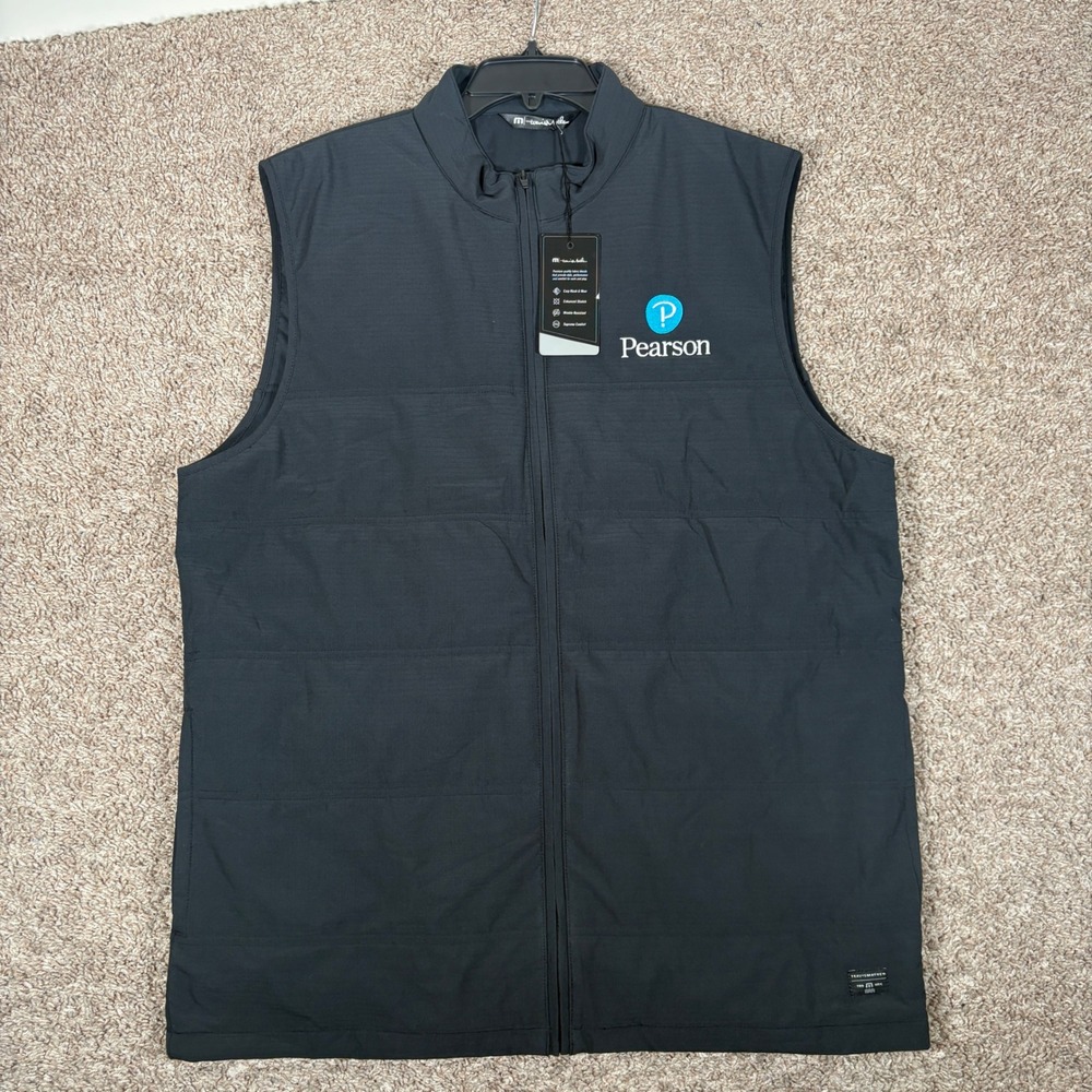 TravisMathew Mens Cold Bay Vest Black Quilted Full Zip XL Golf Logo